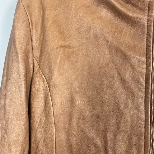 Vintage leather factory brown tan zip up coat size large