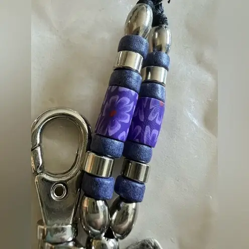 Keychain or Bag Charm w beads and seashell charm Clip On Silver