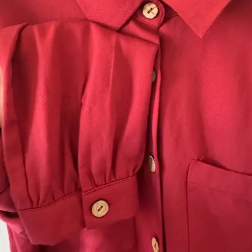 Leia n Co sz L Womens Maroon Tiered Collared Long Sleeve Button Midi Dress Fall Red Size L