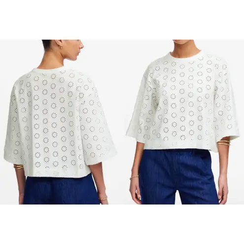 Madewell  | NWT Embroidered Wide-Sleeve Boxy Tee in White | Sz XS