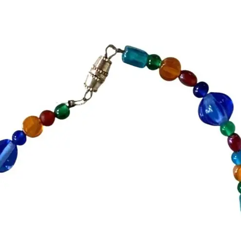 Colorful Glass Bead Small Choker Necklace With Magnetic Clasp Multi Colored u Blue