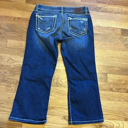 BKE  the Buckle Stella Blue Distressed Crop Flare Denim Jeans Size 29