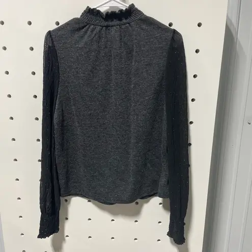 NWT Ces Femme Elegant Black Sheer Sleeve Women's Top Size S Gray