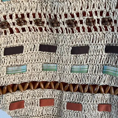 Vintage Capelli Straw Tote Bag Fish Beachy Coastal Ocean Vacation Boho Knit Tan