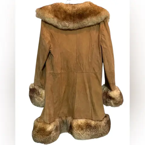 Penny Lane Vintage Scully Coat Suede with Boho Shearling Trim Brown Camel 10
