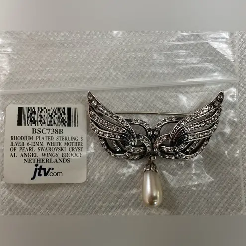 New Swarovski Crystal Genuine White Mother of Pearl Brooch Sterling Silver