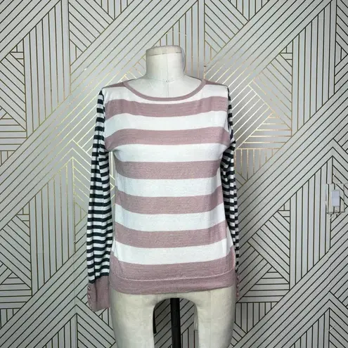 Max Mara Marica Boat Neck Striped Silk Cashmere Sweater Pink Gray Size XS