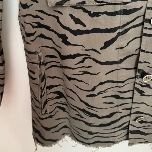 Pistola Tiger Utility Shirt Jacket Medium Animal Print Frayed Hem Anthropologie