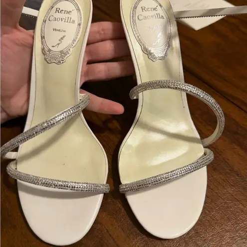 Rene Caovilla Crystal Stripy Sandal Heel Size 35 (Fits US 6 $1,730 worn once Silver