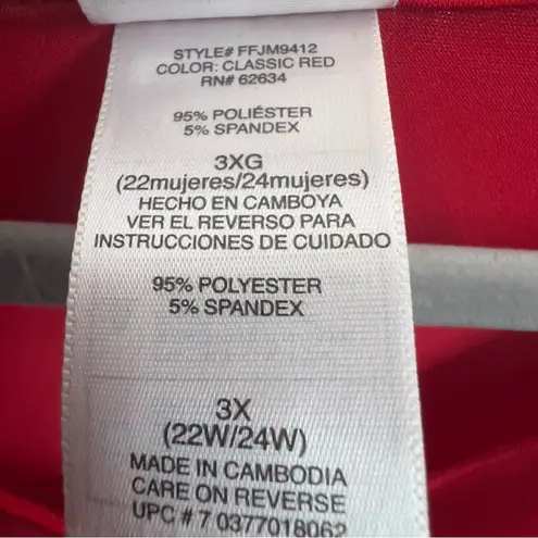 Just My Size JMS Size 3X(22W-24W) Red V-Neck Half Sleeve with Gathered Cuff