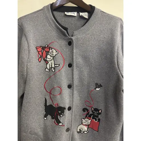 Blair Vtg Cat Lady Kitty Button Down Cardigan Sweater Jacket Women's M Medium