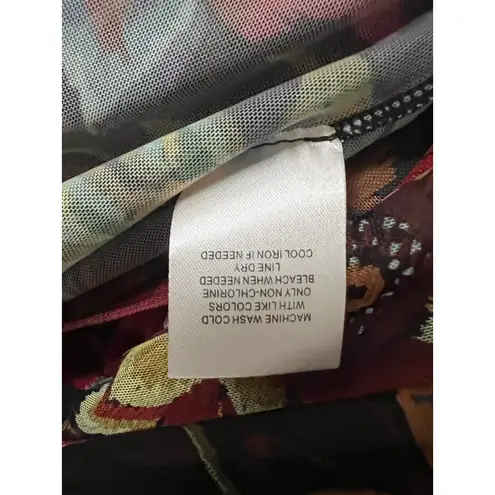 Johnny Was jade Long Sleeved Tiered Midi Dress Black Floral Mesh Large Slip