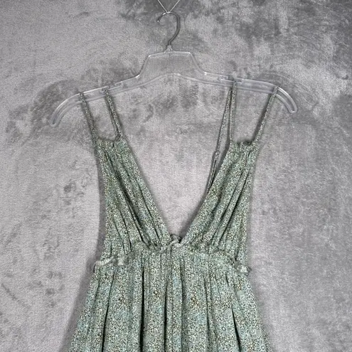 PaperMoon Dress Womens Medium Green Floral Tiered Boho Bohemian Peasant