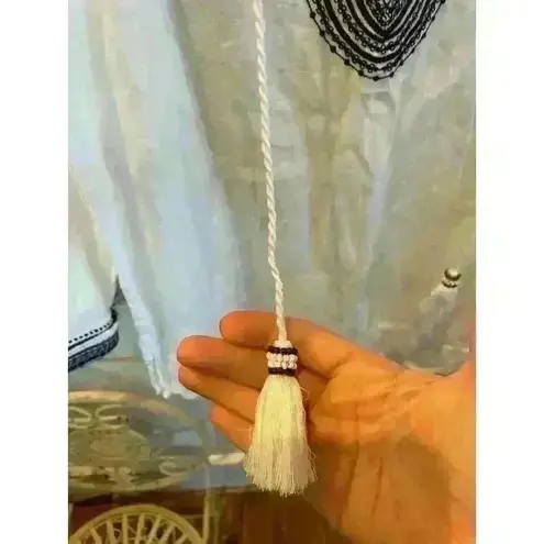 Artisan NY Women's White Blue Linen Caftan Pullover Tunic Top, S