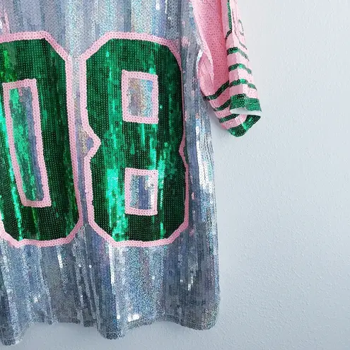 Sequin Jersey Graphic Short Sleeve Shirt Dress Pink Size M