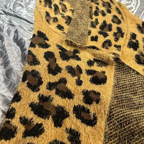 Leopard Print Open Sleeveless Cardigan Small Tan