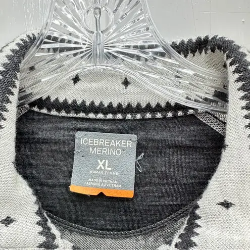 Icebreaker Fair Isle Vertex 100% merino wool 1/4 zip long sleeve shirt womens xl Black