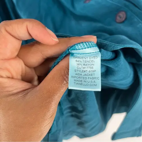 Tianello TENCEL Plus Sized Aida Blouse Button Front Garment Dyed Teal Size 2X Blue