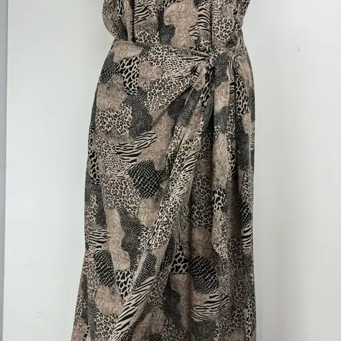Spenser Jeremy 100% Silk Animal Print Wrap Midi Maxi Dress Sz 12 Brown