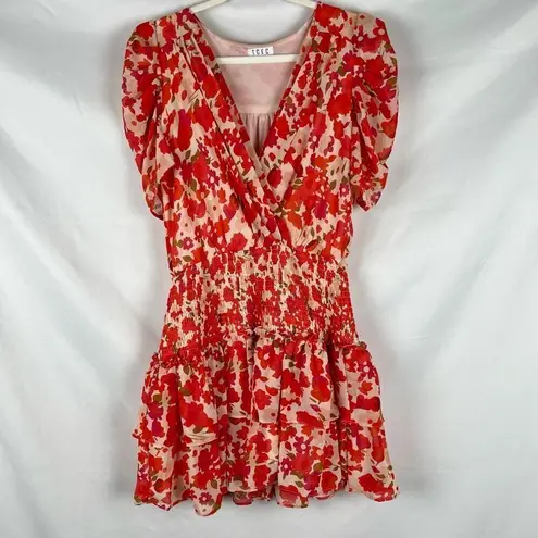 TCEC Puff Sleeve Ruffle Wrap V-neck Blouson Mini Dress Large