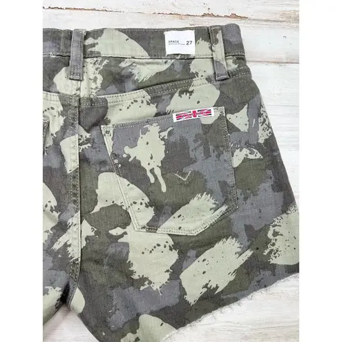 Hudson GRACIE Camouflage Pattern Frayed Hem Five Pocket Cutoff Shorts Size 27 Green