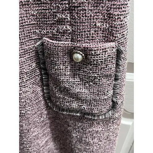 Karl Lagerfeld Paris Pink Tweed Shift Dress 14 Sleeveless Pearl Button Pockets