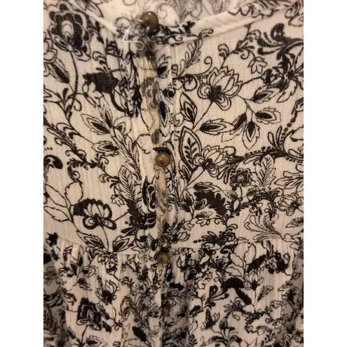 Chloe K Women's M Floral Paisley Mixed Print Tunic Blouse Top Boho Cream Black