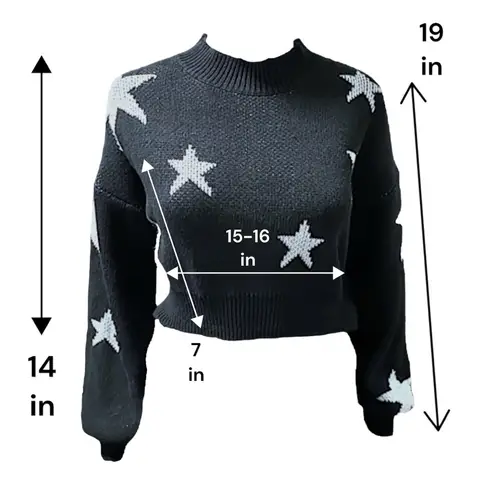 SheIn Sweater Crop Top Black White Stars Long Sleeve Small Pullover