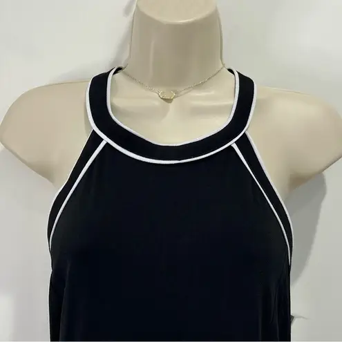 INC Contrast Piping Halter Jumpsuit Black White Stripe Straight Leg Large Chic