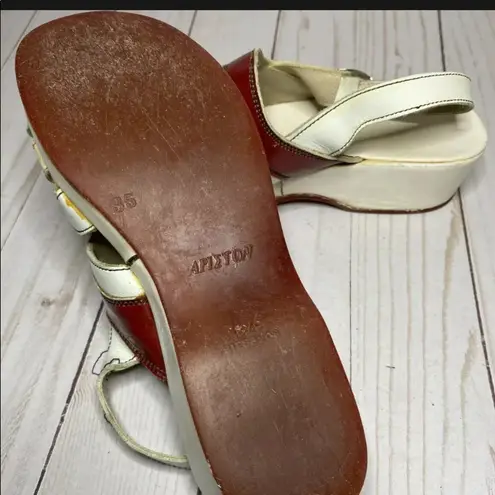 Vintage 60's Leather Clog Shoes Mules sz 35 5 wedge heel White Red costume