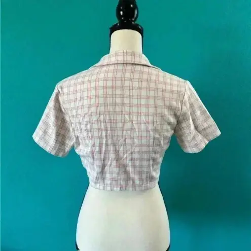 Brandy Melville  John Galt Small Vivian Plaid Crop Top Collar Light Pink White