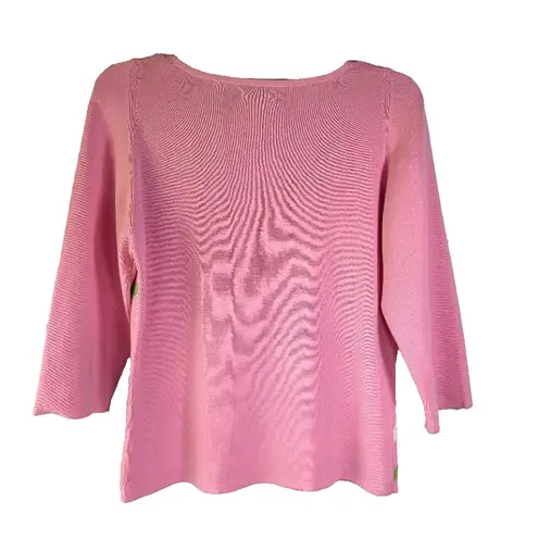 Prima Bella Sweater Pink Women's Size L Square neck 3/4 sleeve Preppy Size L