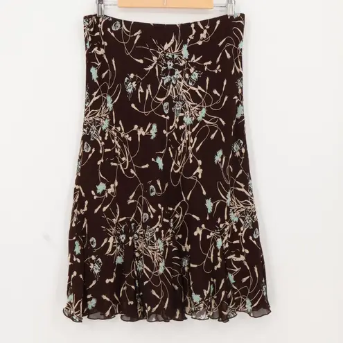 Vintage 90s Lily Brown Floral Midi Skirt Womens Fairy Grunge Romantic USA Size L Size L