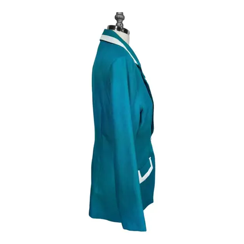 Habit Vintage Habits Teal Blazer White Trim Single Button Mod Colorblock Women's S USA