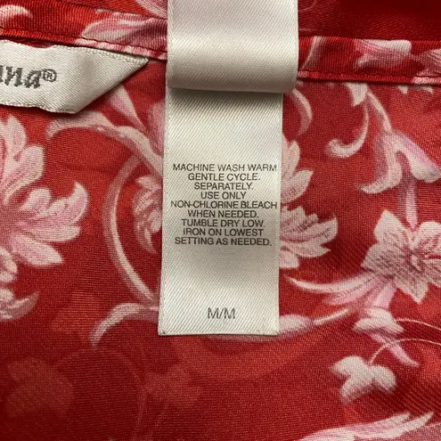 Adonna Satin Floral Adjustable Maxi Slip Dress Womens Medium Red White Lace