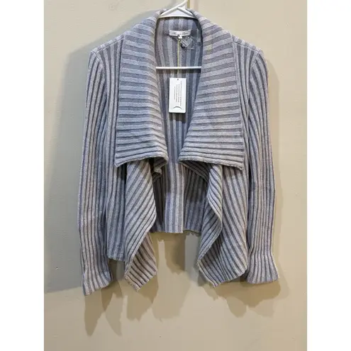 Minnie Rose Open Front Draped Ribbed Cashmere Sweater Size Small Gray Shawl - Image 8