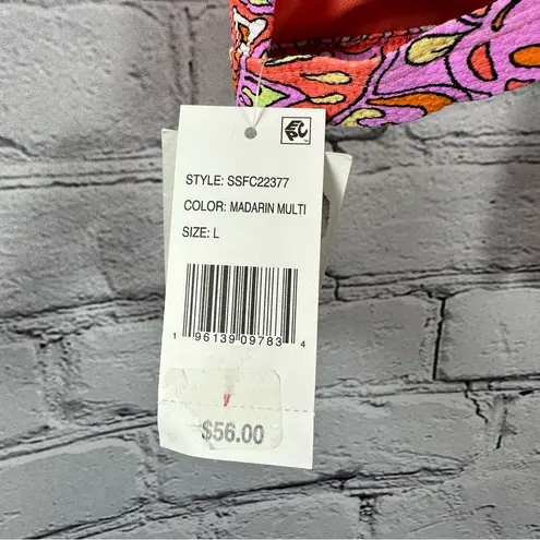 Jessica Simpson  Bikini Top Square Neck Retro Print Tie Mandarin Multicolor L NWT