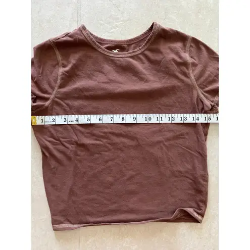 Hollister  Womens Size M Brown Crop Top Fitted T-Shirt Contrast‎ Stitching Casual