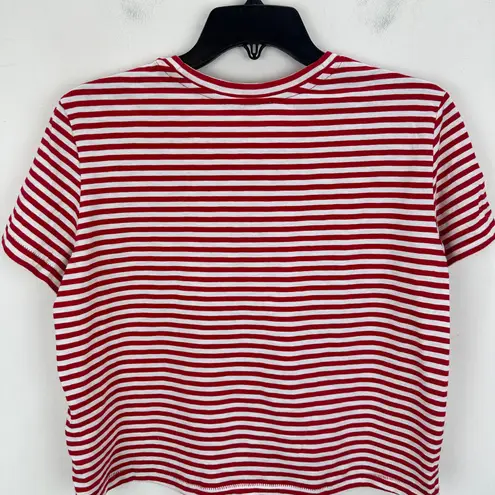 Madewell  The Boxy Crop Tee Shirt Soft Slub Striped Red White Crewneck Small NWT