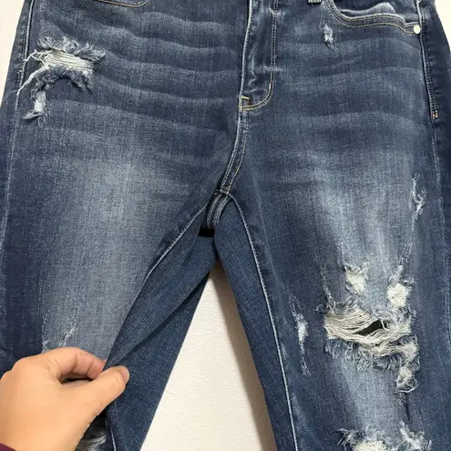 Judy Blue Mid-Rise Boyfriend Distressed Jeans Straight Leg Cuffed Denim 11/30