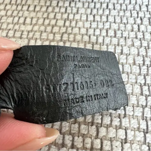 Saint Laurent NWT YSL Cassandre Logo-Plaque Enamel Bracelet Leather Silver Metal