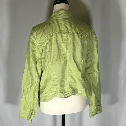 J Jill • Linen Blend Jacket Size L Petite Lime Green Front Pockets Blazer