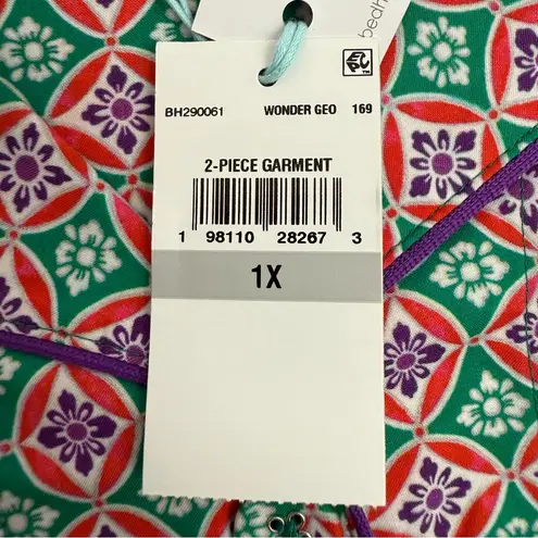 BedHead PJ’s Pajamas Two (2) Piece Set Long Sleeve Top Bottoms Cotton Printed Green Size 1X