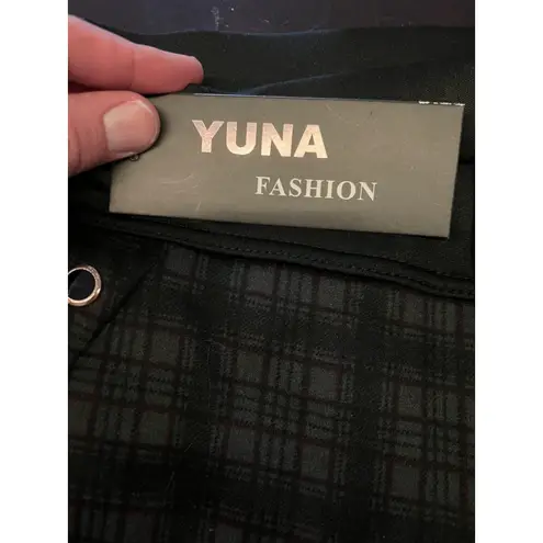 Yuna Fashion Leggings Womens Small Medium Black Plaid Fleece Lined High Rise