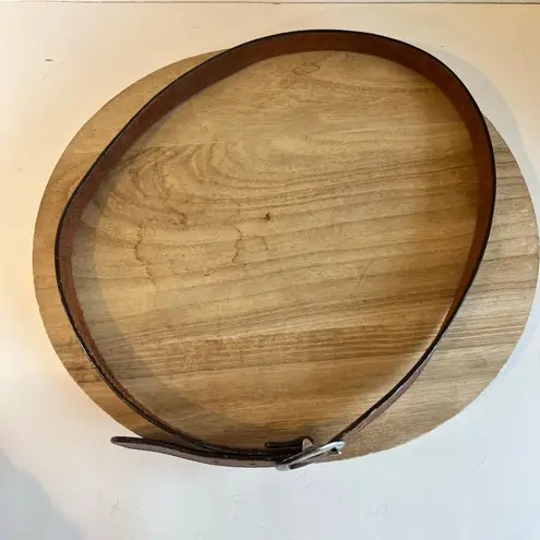 1995 Brown Distressed Genuine Leather Silver Solid Brass Buckle Belt Size Large