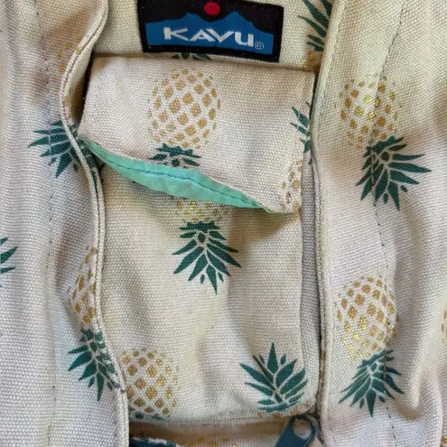 KAVU Rope Sling Crossbody Bag Beige Blue Yellow Pineapples Outdoor Travel