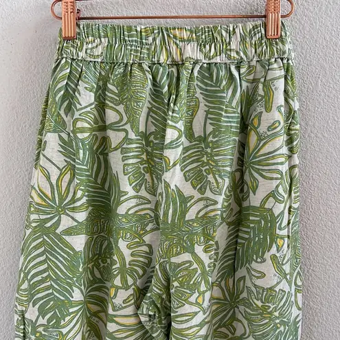 Midnight sky Modern Aloha Palm Linen Cotton Rayon Wide Leg Elastic Waist Pants S