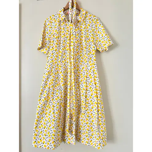 Boden Anastasia Shirtdress US 12R Lemon Pomegranate Fit & Flare Dress Cotton White Size 12