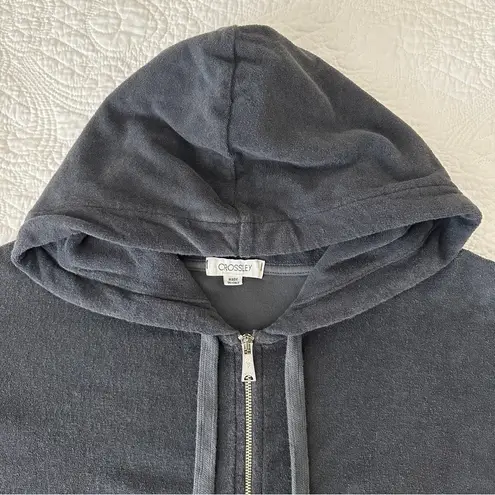 Crossley Women's Cropped Terry Cloth Zip Up Hoodie Sweatshirt XS Made in Italy Gray