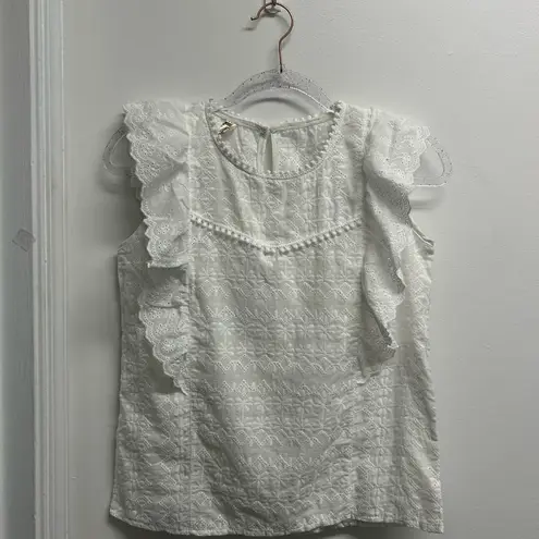 White Eyelet Lace Ruffle Babydoll Top Size M